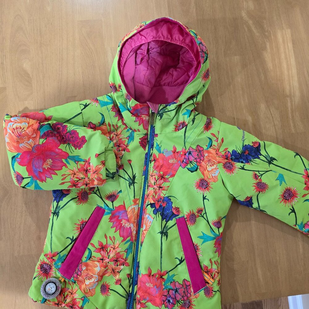 Obermeyer I Grow Girls Ski Jacket Hooded Insulated Green Pink Floral Size 5‎